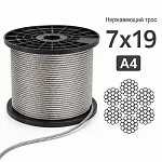 Трос Ø 4 мм из нержавеющей стали А4, 7х19, мягкий — фото превью