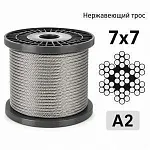 Трос нержавеющий 7х7 Ø 8 мм, сталь А2, ср. жесткость — фото превью